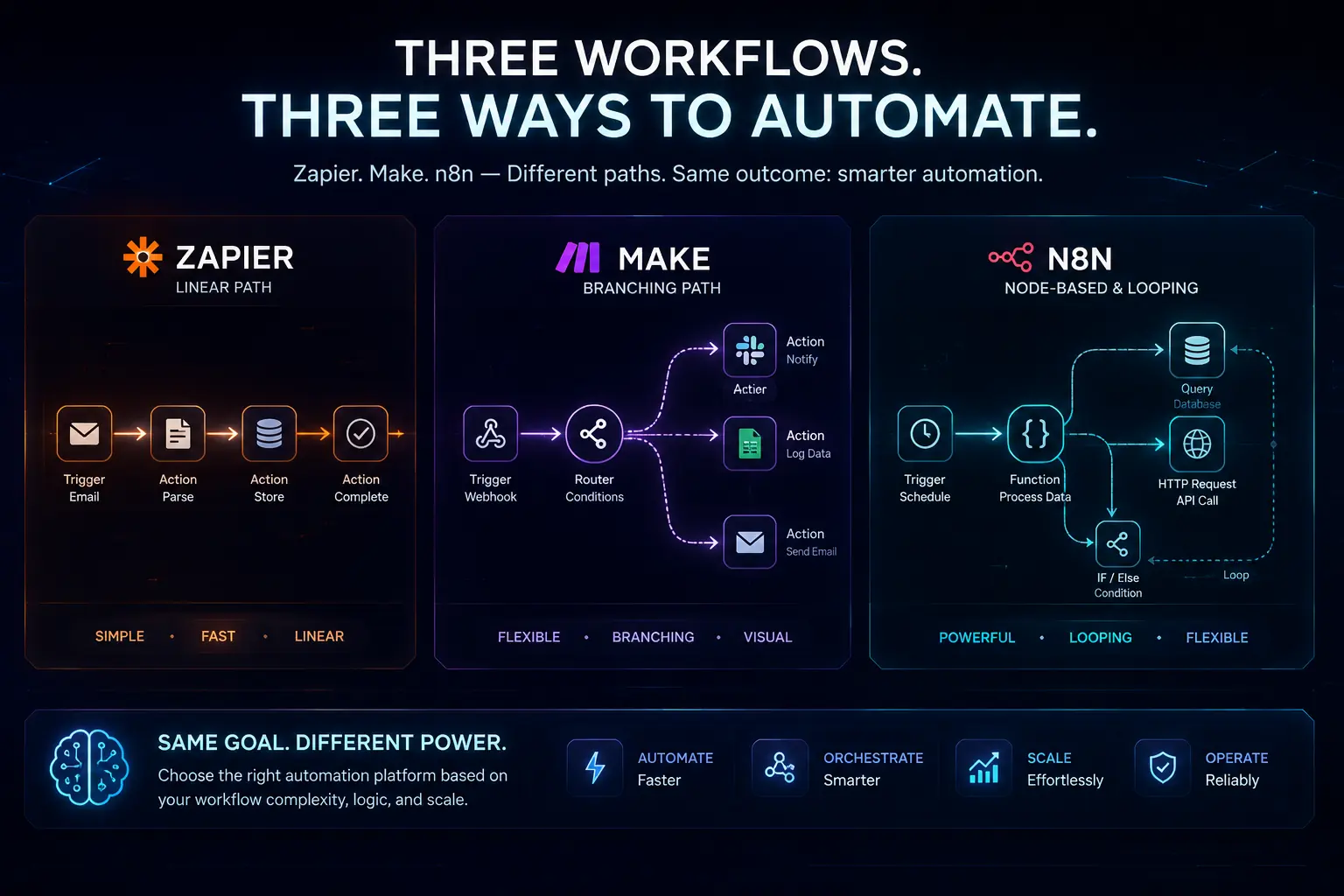 n8n vs Make vs Zapier: Welk platform past het best bij uw AI automatisering? 42 Zapier vs Make vs n8n Verschillende manieren om workflows te bouwen - AI Agents Laten Maken