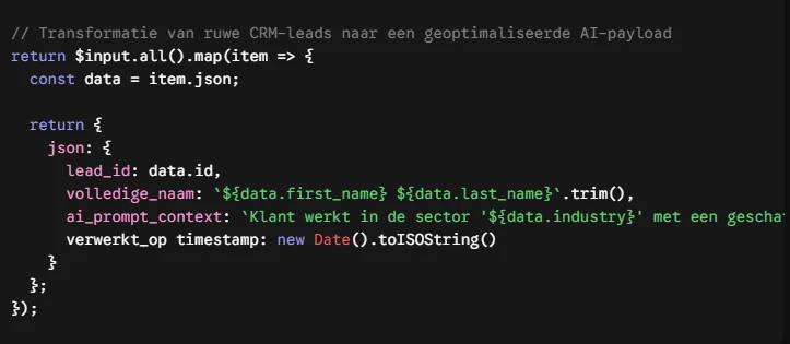 n8n AI Workflow: De Engineering Guide voor Schaalbare AI 37 Workflow diagram dat de stroom van een JSON-array laat zien (1)