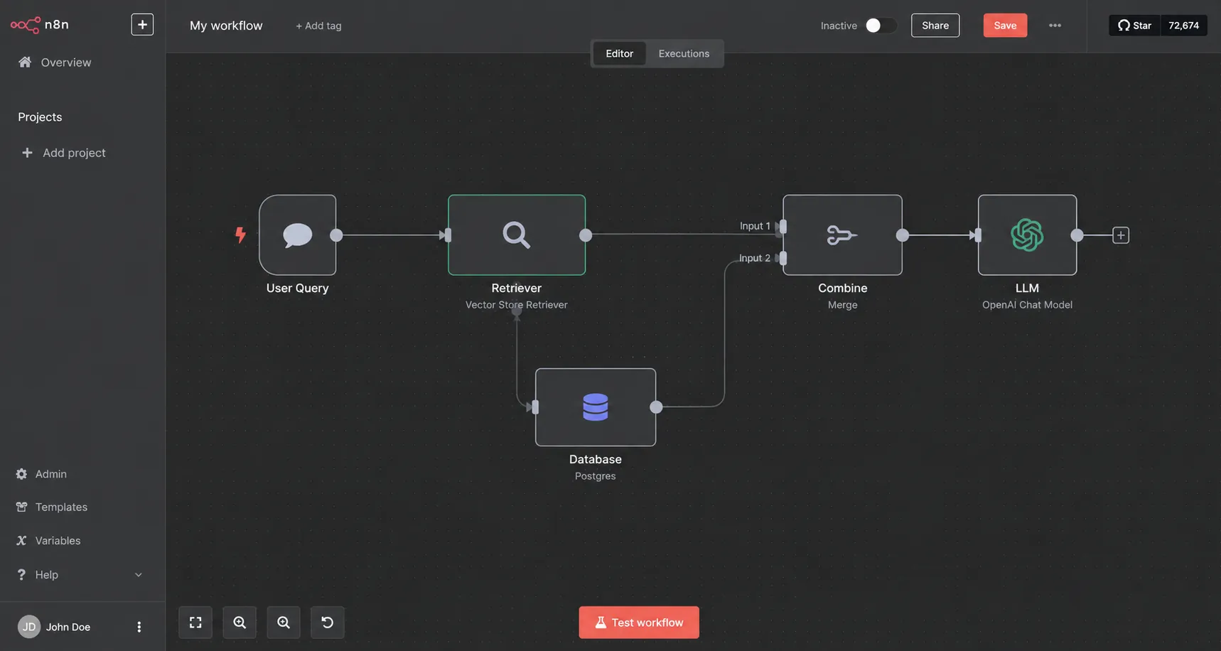 Wat is RAG AI en waarom is het de fundering voor uw Enterprise AI Agent? 37 Workflow diagram showing a user query hitting a retriever first pulling data from a database and then sending both the query and data to the LLM - AI Agents Laten Maken